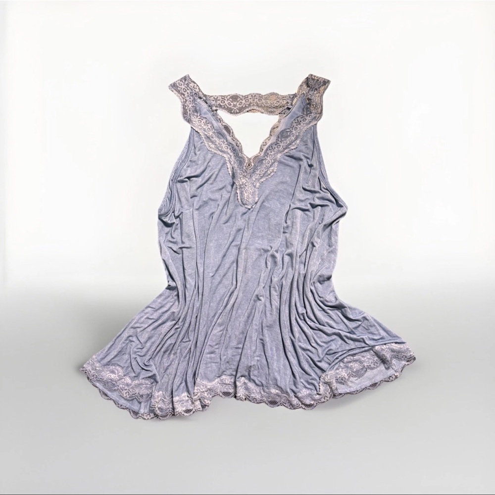 POL Lace Trim Tank Top Blue Boho Sleeveless Camisole Size M